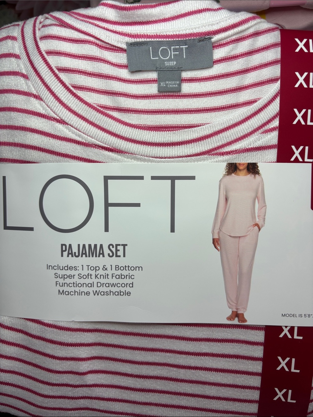 LOFT Women's  Jogger Pajama Set with Pockets 😍 White and Fuchsia Stripe